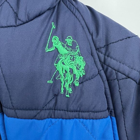 US polo snowsuit 3/6 months hooded puffer covered feet hands blue winter jacket - Picture 6 of 8